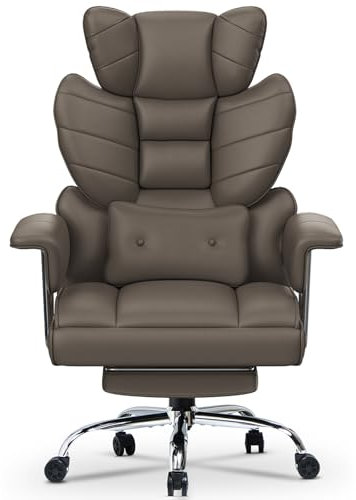 Racingreat Chaise de Bureau,Chaise Ergonomique à Dossier Haut avec Support Lombaire Et Repose-Pieds Extensible Fauteuil Bureau,Fauteuil à Dossier Réglable en Hauteur,Dossie réglable, en Cuir PU,Kaki