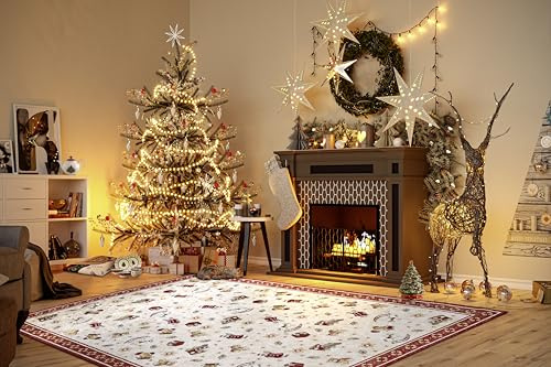 Villeroy & Boch Design Teppich Nostalgic Shine - Toy's Delight - Christbaum Decke, Weihnachten Tannenbaum & Weihnachtsbaum für Wohnzimmer, Schlafzimmer, Esszimmer, Flur - Rot Multifarben, 160x230 cm