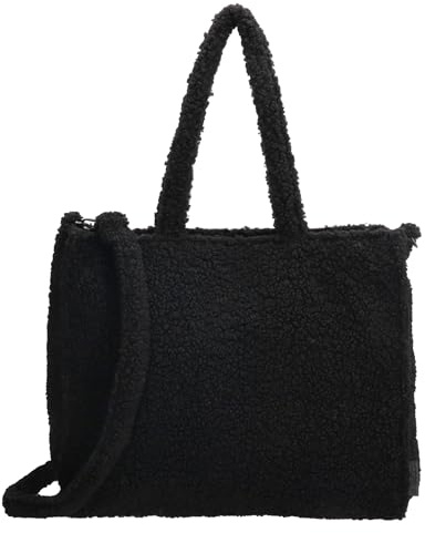 Beagles Navarra Shopper Handtasche aus weichem Teddy-Stoff mit Reißverschlussfächern, Doppelhenkel und abnehmbarem Schultergurt