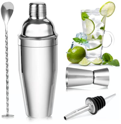 Gohytal Cocktail Shaker Set, 750ML Cocktailshaker Set, Coctail Mixer mit Messbecher Barlöffel Umleitung Düse Professionelles Barzubehör Werkzeug Bartender, Neujahrsgeschenke Geburtstag Geschenke