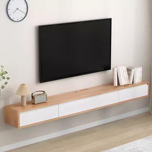 Easnuroz Meuble TV Flottant 120-240cm Meuble Tv Suspendu Avec Trou for Câble Meuble Tv Flottant Mural Console TV Avec Étagère Flottante Et Tiroirs for Le Salon, La Salle À Manger, La Chambre À Coucher
