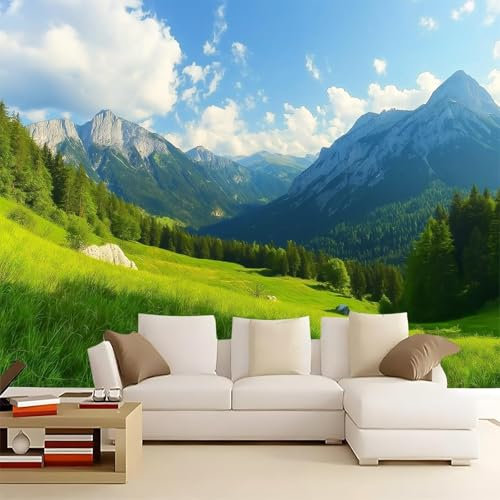 Papier Peint Panoramique Paysage de Montagne Mural 450 x 315 cm (WxH) Paysage de Montagne 3D Papier Peint Intisse Poster Photo Fresque Chambre Coucher Salon Grand Décoration Peinture Murale q1513