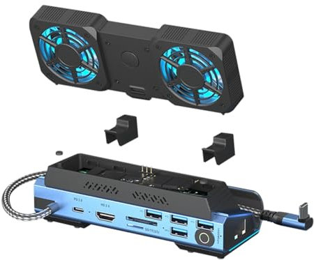GIWFBQTR Estación de Acoplamiento para Juegos Tipo C 10 en 1 para, Caja de Disco Duro Ally/Switch M.2 PCie Nvme, Concentrador USB C 4K 60 HZ con Ventilador Doble