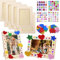 Bilderrahmen Holz Set zum Bemalen, 8 Stück Fotorahmen Bastelset Holzrahmen Holzbilderrahmen zum Bemalen, Bastelrahmen Set für Kinderzeichnungen mit Glitzersteine & Sticker für Geburtstage Geschenke