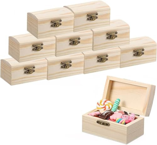 Holzkiste Klein, 10 Stück Hölzernes Schatztruhe Box, Mini Schatztruhe aus Holz, Rechteckige Holzschatzkiste, Holz Schatzkiste Schatztruhe, Geeignet Zum Aufbewahren Und Dekorieren.Bastelset Basteln
