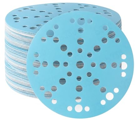 48 Pièces Disques Abrasifs 150mm 49 Trous Grain 40 Céramique Bleu Papier à Poncer Anti-Poussière Dos Disque de ponçage pour dépoussiérage bois métal voiture