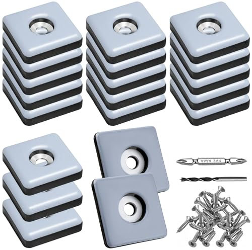 TXErfolg Teflongleiter zum Schrauben 20 Stück 30 mm Teflongleiter Quadratisch Möbelgleiter mit 20 Edelstahlschrauben 2 Bohrer Bodengleiter Möbelgleiter-Set Effektiver Schutz Ihrer Möbel Stühle Böden
