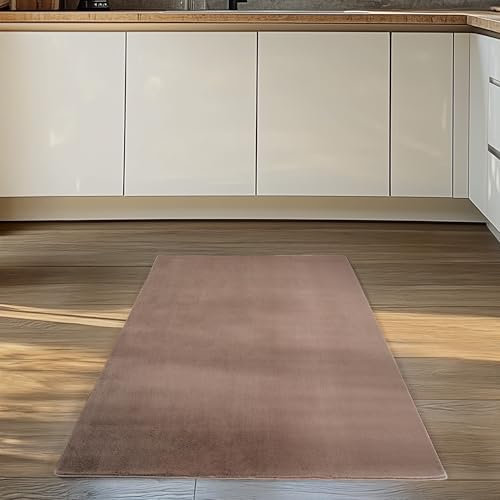 Carpettex Kurzflor Teppich Läufer Flur 80 x 150 cm Braun - Teppich Waschbar, Weich, rutschfest, modern einfarbig Design - für Wohnzimmer, Schlafzimmer, Küche, Esszimmer