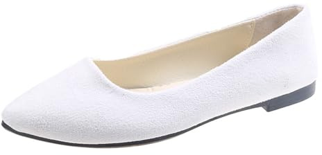 Ballerinas Damen Elegant Slip On Schuhe Bequeme rutschfest Flach Schuhe Runde Zehe Weiß 37