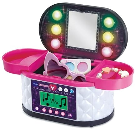 VTech - KidiSecrets Ma Mallette Beauté Magique Noire - Boîte Secrète avec Code, Miroir LED, Bluetooth, Jeux - Vanity Maquillage, Boîte à Bijoux Musicale - Cadeau Enfant Dès 5 Ans - Contenu en Français