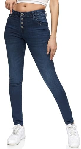 REPUBLIX Damen Knopf Mid Waist Skinny-Fit Stretch Denim Jeans RJ-1004