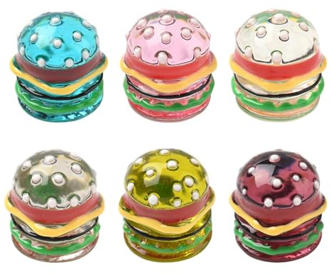 Ipotkitt 6 Stück 6 Farben Harz Hamburger Emaille Cabochons Brot Fast Food Burger Flatback Charms Pretend Requisiten Dekorationen für DIY Kunst Handwerk Auto Schreibtisch Mini Home Decor