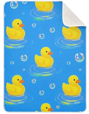 Amooorous Süße gelbe Enten-Decke für gemütliche Decke mit Stofftier für Kinderzimmer, Kinderbett, 76,2 x 101,6 cm