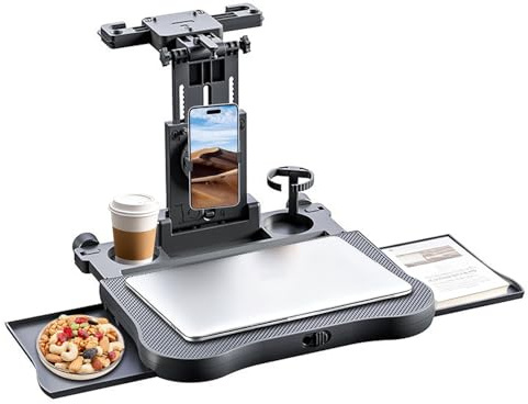 YUZINO Auto Tisch Faltbarer Teleskopischer Rücksitztisch, Tragbarer Autositz Tabletttisch Mit Getränkehalter Und Handyhalter, für Autofahrten, Zum Arbeiten, Essen, Reisen (Belastbarkeit 20kg)