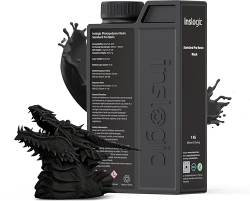 Inslogic 3D Druckharz Standard Pro Resin 405 nm UV-aushärtendes Harz für LCD/DLP/SLA-3D-Druck, hohe Präzision, geringe Schrumpfung & schnelle Aushärtung, Schwarz, 1kg