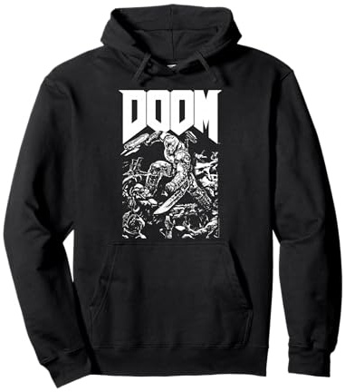 Doom Baron Pixelated Character with Logo Video Game Pullover Hoodie