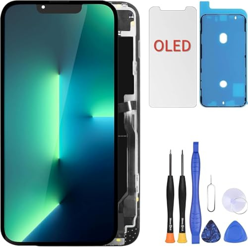 ZOETEC Weicher OLED-Bildschirm-Ersatz für iPhone 13 Pro Max (NICHT LCD), 17,0 cm (6,7 Zoll), Full-HD-Display, COF-Touchscreen-Digitizer-Rahmen-Baugruppe mit Reparaturwerkzeug-Sets, wasserdichter