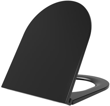 SINOBATH Siège de toilette en forme de D avec fonction de fermeture douce et charnières en acier inoxydable, montage facile par simple pression d'un bouton, noir