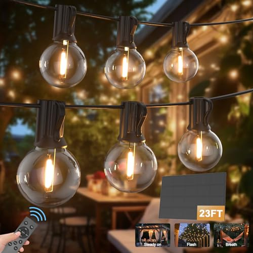 Solar Fernbedienung Lichterkette LED Aussen,7M/23FT G40 LED Outdoor Solarlichterkette 3 Modi mit 10+1 Wetterfest G40 Glühbirne IP45 Wasserdich Aussen Lichterketten für Balkon Garten Pavillon Terrasse