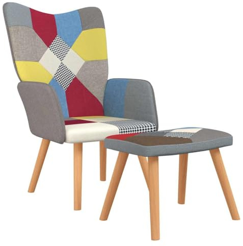 Makastle Chaise de Relaxation avec Repose-Pied, Fauteuil de Salon avec Dossier Incurvé pour Chambre Bureau, Gris 61,5 x 69 x 95,5 cm Patchwork Tissu