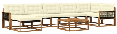 vidaXL Outdoor-Sofagarnitur 8 pcs Natur und Creme Massivholz Akazie, Robustes, modernes Outdoor-Sofa-Set, Gartenmöbel zum Entspannen, wetterfeste Lounge, ergonomische Sitze
