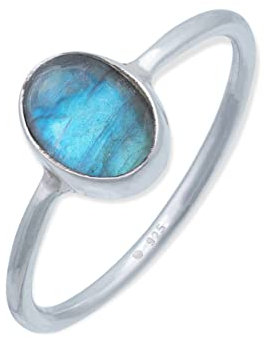 mantraroma Damen Ring Silber mit Stein Labradorit Edelstein blau schlicht modern