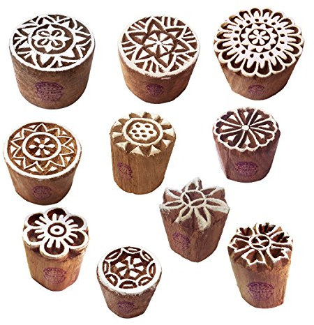 Henna Holz Stempel Indisch Klein Runden Muster Druck Blöcke (Set von 10)