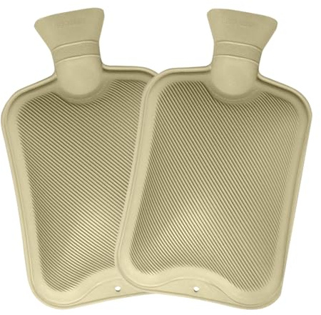 Pack of 2 Hot Water Bottles | Natural Rubber Large Hot Water Bottle 2L | Cream Hot Water Bag for Pain Relief Secure & Leakproof (2 Litre Cream)