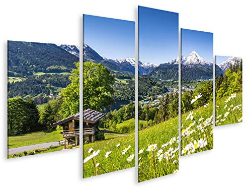 bilderfelix® Bild auf Leinwand schöne Berglandschaft in den bayerischen Alpen mit Dorf von Berchtesgaden und von Watzmann-Massiv Wandbild, Poster, Leinwandbild MYT