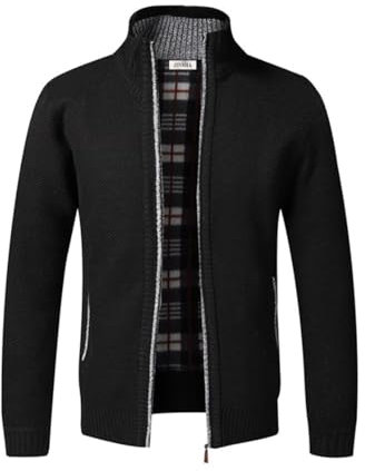 Jinsha Cardigan da Uomo Lavorato a Maglia, con Cerniera Intera, Caldo Maglione Invernale Foderato in Pile(Black M)