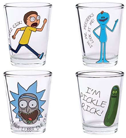 Silver Buffalo RM132164 Rick and Morty Colorful Faces 4-Piece Glass Bunte Gesichter 4-teiliges Mini-Glas-Set, mehrfarbig