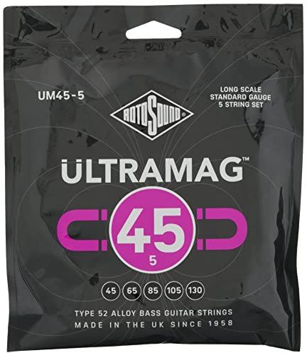 Rotosound Cordes pour Basse Électrique ULTRAMAG 52 ALLOY ROUNDWOUND 5-cordes UM45-Standard 45-130