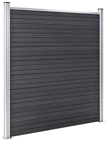 yorten Gartenzaun WPC 180×186 cm Design Sichtschutz-Zaun Steckzaun Gartenzaun Komplettset Grau