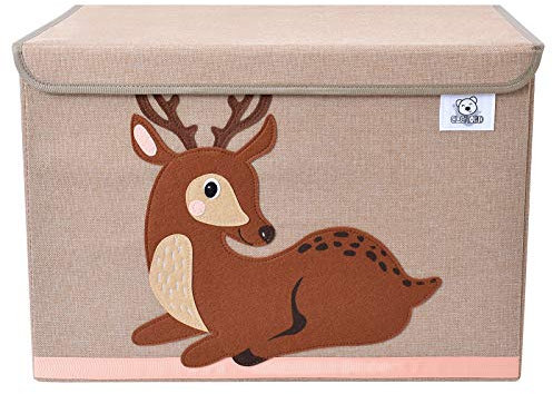 CLCROBD Foldable Kids Large Toy Chest with Flip-Top Lid, Collapsible Fabric Animal Toy Storage Organizer/Bin/Box/Basket/Trunk for Toddler, Children and Baby Nursery (Deer)