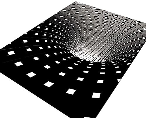 Herbests 3D Illusion Teppich Optischer TäUschung Bodenmatte Stereoskopischer Schwarzweiss Abstrakte Geometrisch Wirbel Muster Wohnzimmer rutschfest Fußmatten Vielseitige Wohnaccessoires 80 * 120cm