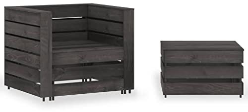 vidaXL Kiefernholz Grau Imprägniert Gartenmöbel 2-TLG. Gartensofa Gartensessel Tisch Sofa Lounge Palettensofa Palettenmöbel Sitzgruppe Garnitur