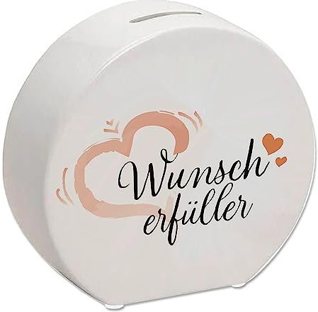 Spardose aus Keramik mit Herzmotiv und Text - Wunscherfüller mit Herzchen eine super liebevolle Geschenkidee für Frauen zum Geburtstag oder zum Muttertag wenn sie auf etwas sparen