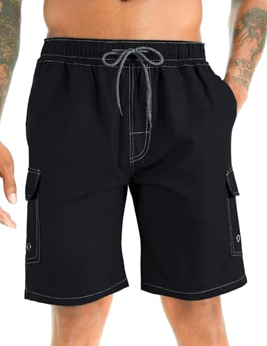 APTRO Mens Swim Trunks Swimming Shorts Board Shorts Quick Dry Summer Beach Shorts Black Cargo MK129 XXL