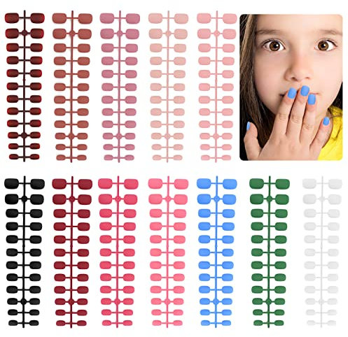 288 Stück Künstliche Nägel, EBANKU Kinder Quadratische Kurze Fingernägel Runde Matte Falsche Nagel, zum Aufkleben Vollabdeckung Kunstnägel Set DIY Press on Nail Art Nagelspitzen (12 Farben）