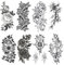 Waterproof Petal 3D Flower Tattoo Stickers - 8 Sheets of Rose Sketch Design in Black and White for Arm, Leg, and Shoulder Temporary Body Art.