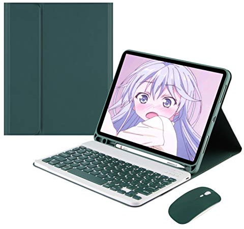 HAODEE Per iPad Air 5 10,9 Pollici di Custodia con Porta Tastiera Mouse Bluetooth a Matita Bluetooth A2072 A2316 A2324 A2325 (Color : Q DGreen N Mouse, Size : PRO 11 2018 2020)