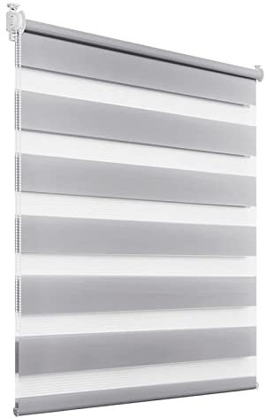 Doppelrollo Klemmfix ohne Bohren 90x260cm Sonnenschutz undSichtschutz Klemmrollo Fensterrollo mit Fensterclips, für Fenster und Türen, Hellgrau