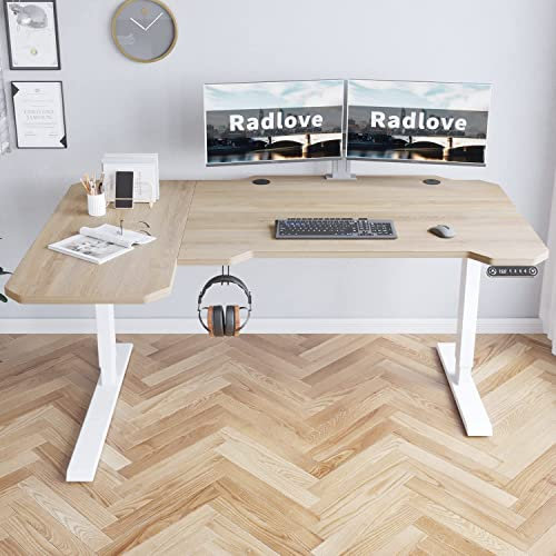 Radlove Schreibtisch Höhenverstellbar Elektrisch, 150CM L Form Stehpult,Stehschreibtisch mit 4 Memory-Steuerung mit Tischplatte 2-Fach-Teleskop Stehschreibtisch, Spleißbrett