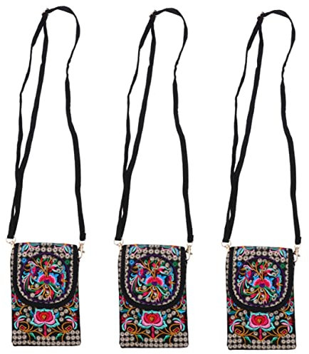 WOONEKY 3stücke Ethno-stil Umhängetasche Mit Tragbare Crossbody-tasche Für Handy Und Geld Leichte Schultertasche Für Und Mädchen Für Feiern Und Alltag Goldene Blumenmuster