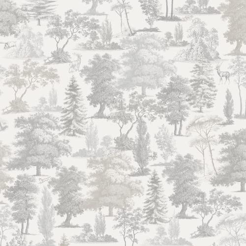 Muriva Oakley Wallpaper - Modern Wallpaper for Living Room, Bedroom, Fireplace - Decorative Luxury Wall Paper with Beautiful Trees & Woodland Creatures (Taupe)