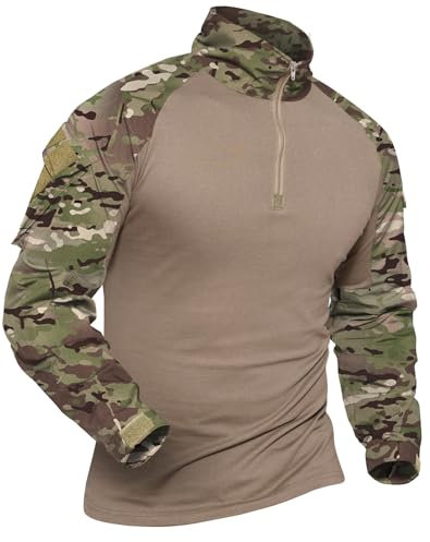 XKTTAC Combat Shirt mit 2-4 Taschen Herren Militär Ausrüstung Security Kleidung Outdoor Polizei Hemd Bundeswehr Pullover Paintball Airsoft Flecktarn Tactical?a-CP/4 Taschen?M?
