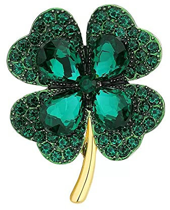 Belons Élégante broche trèfle à quatre feuilles en cristal strass broche broche trèfle porte-bonheur bouquet de mariage banquet pour femmes filles, Métal, Cristal