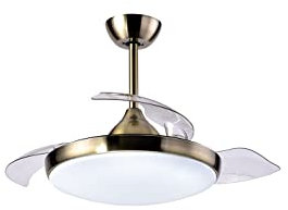 Bilake Ventilador de Techo Siroco 36-24W, con luz LED, aspas retractiles Transparentes Plegables, Motor DC silencioso, Color Cuero