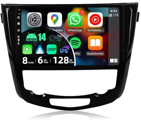 BXLIYER - 6G+128G - Android 14 IPS Autoradio Para Nissan X-Trail Qashqai J11 Rouge(2014-2018) - Built-in DSP/Carplay/Android Auto - Cámara + MIC - 10.1 Pulgada 2 DIN - Dab Volante 360-Cámara Fast-Boot