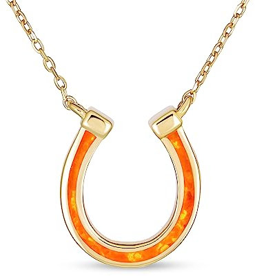 Bling Jewelry Orange Kreierter Feueropal Glücksbringer Hufeisen Halskette Anhänger Western Schmuck Für Frauen Teenager Abschlussgeschenk 14K Gelbgold .925 Sterlingsilber